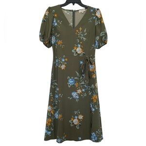 Loft Midi Olive Green Floral Dress Women’s Size 00 Petite